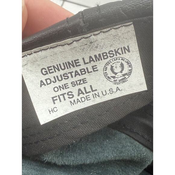 Black Leather Lambskin Baseball Cap Hat Union Hatters Made in USA Vtg Unisex - Picture 8 of 12